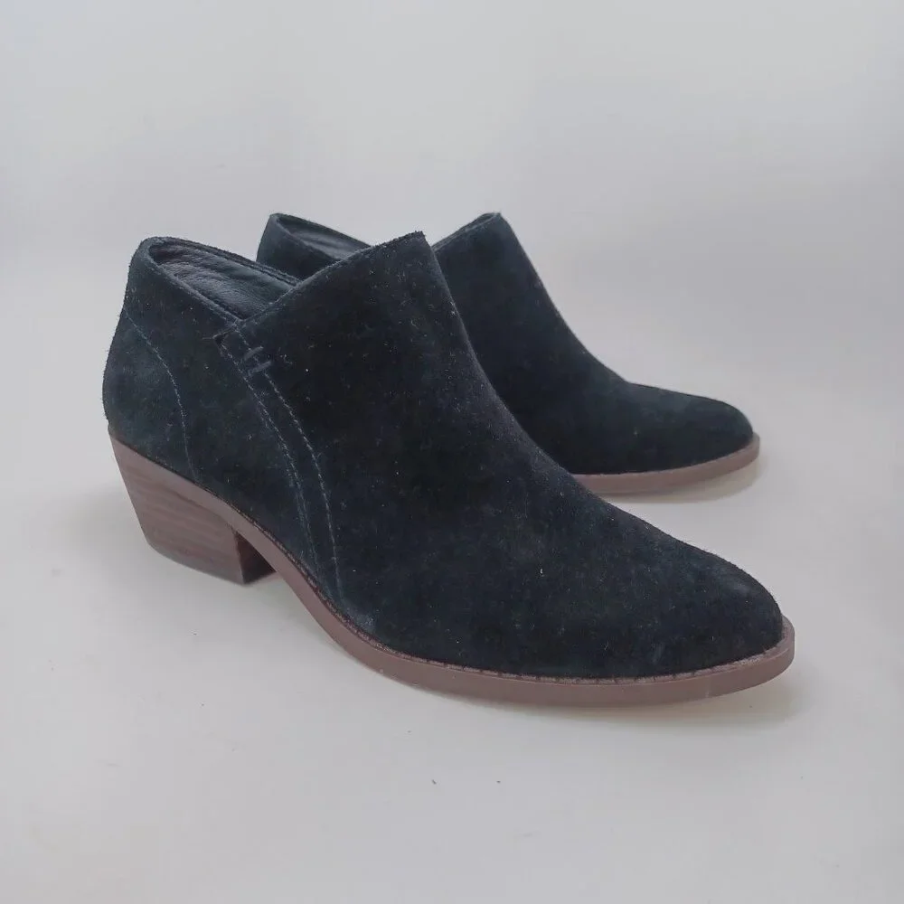 Lucky Brand Ankle Boots Womens‎ US 6.5 M Black Suede Fanky Side Zip Low Heel
